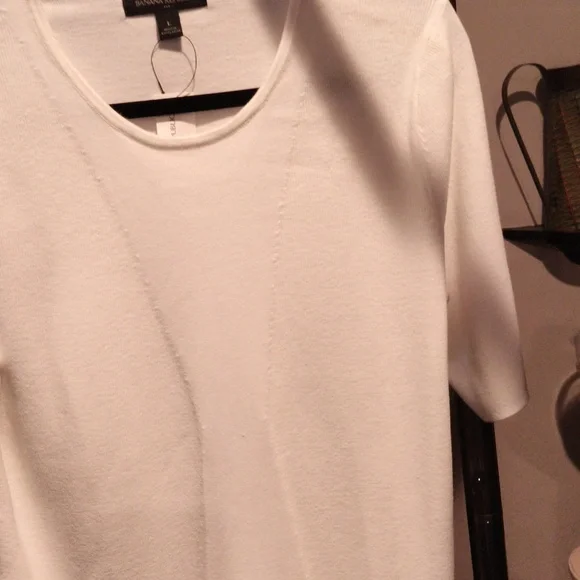 FINAL PRICE NWT Banana Republic White Short Sleeve Top Size Large - Picture 6 of 10